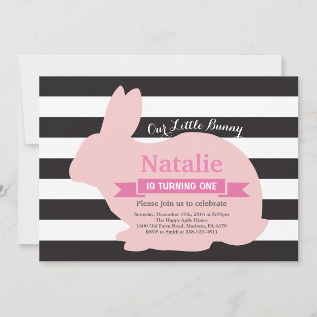 Invitation Bunny Anniversaire Fille de Pâques Oeuf 1er Annive (Devant)
