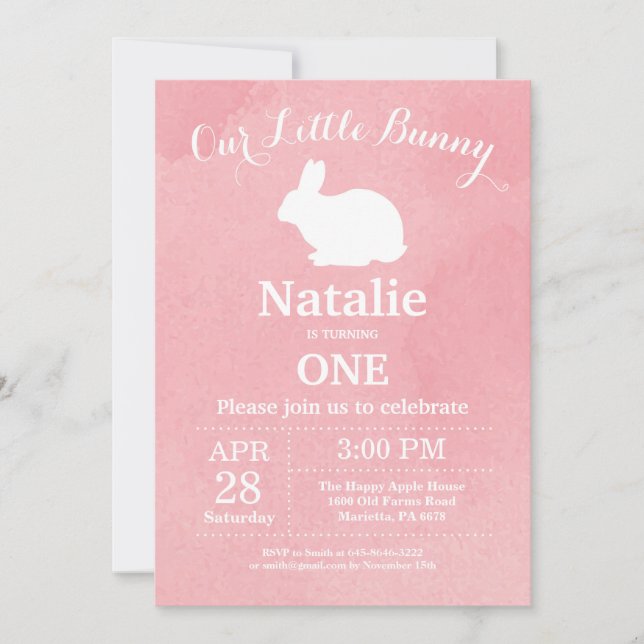 Invitation Bunny Anniversaire Fille de Pâques Oeuf 1er Annive (Devant)