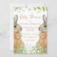 Bunny Aquarelle Floral rose fille Baby shower Invi