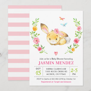 Invitation Bunny Baby Girl Douche rose Sprinkle mignon Floral