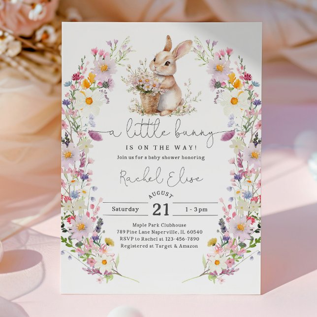 Invitation Bunny Baby Shower Invite, Wildflower Spring Design (Créateur téléchargé)