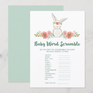 Invitation Bunny Baby shower Word Scramble Game Card