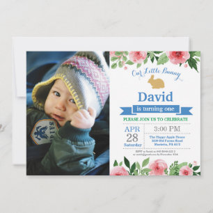 Invitation Bunny Birthday Boy Easter Egg 1er Anniversaire