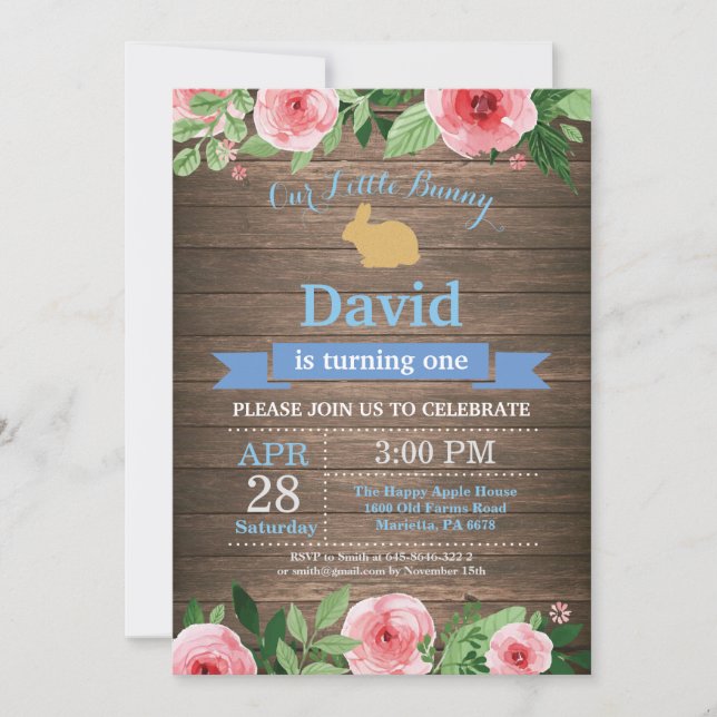 Invitation Bunny Birthday Boy Easter Egg 1er Anniversaire (Devant)