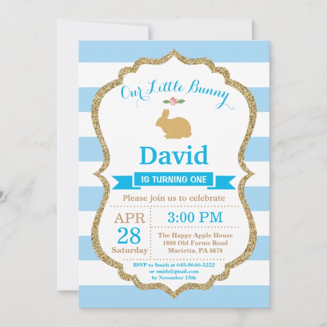 Invitation Bunny Birthday Boy Easter Egg 1er Anniversaire (Devant)