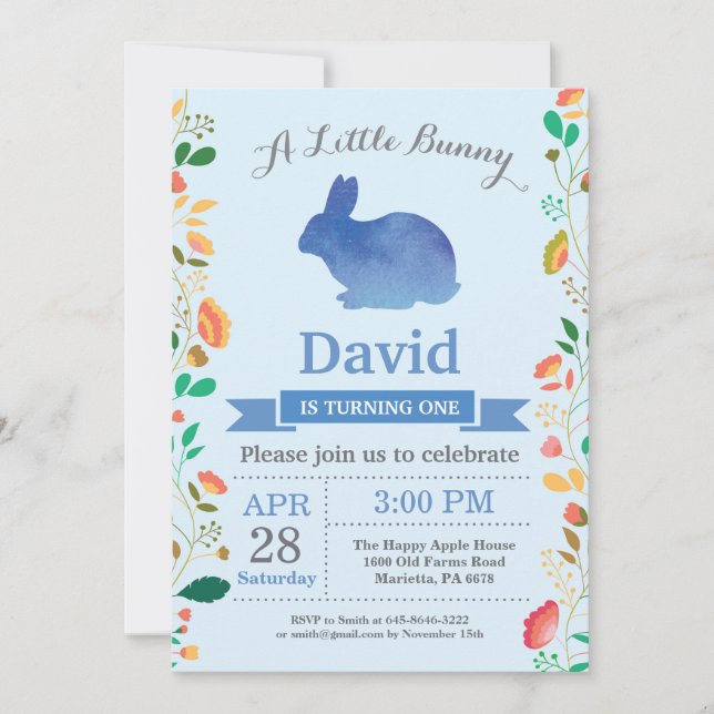 Invitation Bunny Birthday Boy Easter Egg 1er Anniversaire (Devant)