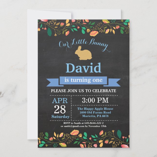 Invitation Bunny Birthday Boy Easter Egg 1er Anniversaire (Devant)