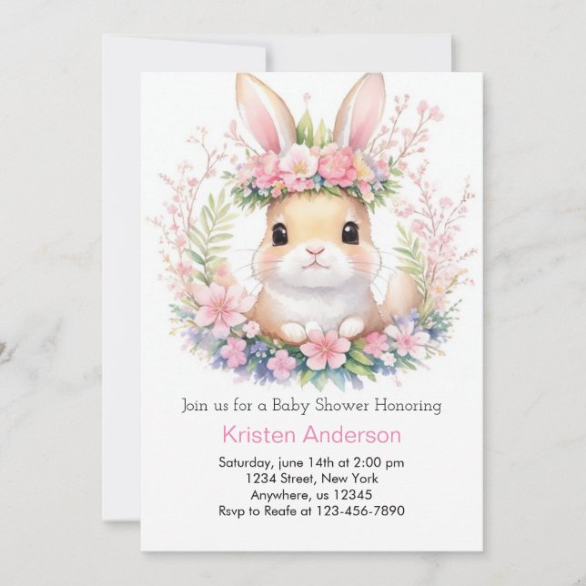 Invitation Bunny Bliss Baby shower fille (Devant)