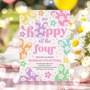 Invitation Bunny Daisy Floral Pastel Printemps 4ème anniversa