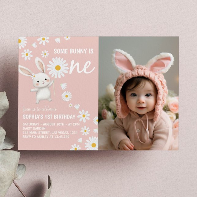 Invitation Bunny Daisy Rose Girl Anniversaire Photo Invitatio (Créateur téléchargé)