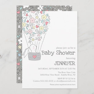 Invitation Bunny dans l'air chaud Balloon baby shower neutre