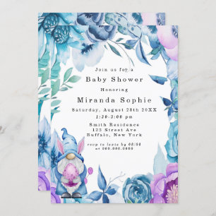 Invitation Bunny de Pâques Gnome Purple Blue Peony Baby showe
