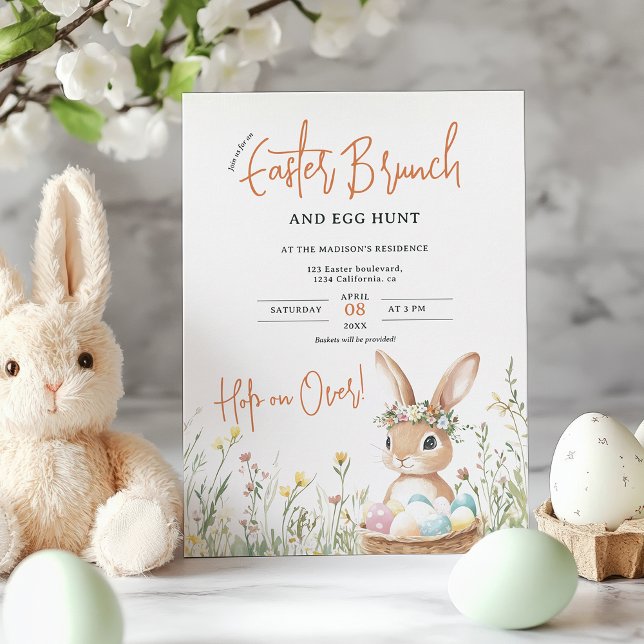 Invitation Bunny de Whimsical Brunch de Pâques et chasse aux  (Whimsical Bunny Easter Brunch and Egg Hunt Invitation)