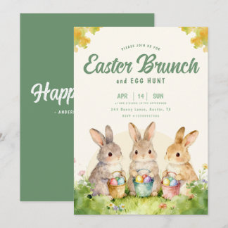 Invitation Bunny Easter Brunch Egg Hunt Pastel Watercolor
