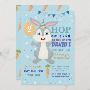 Invitation Bunny Fête Anniversaire Rabbit Boys Bleu Pâques
