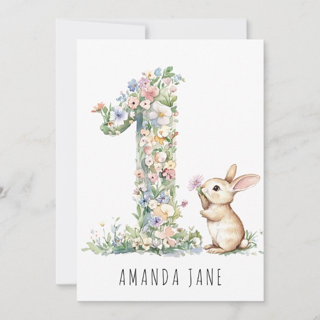 Invitation Bunny Floral 1er anniversaire (Devant)