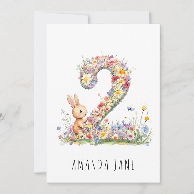 Invitation Bunny Floral 2e anniversaire (Devant)