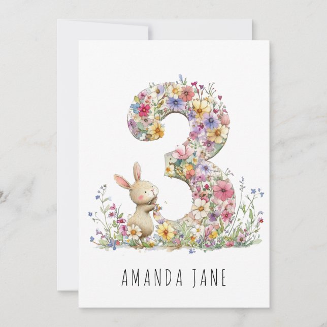 Invitation Bunny Floral 3e anniversaire (Devant)