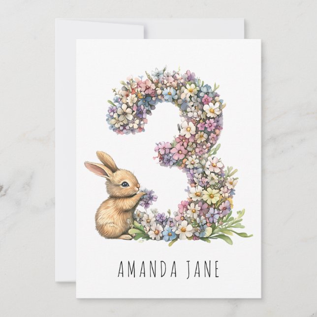 Invitation Bunny Floral 3e anniversaire (Devant)