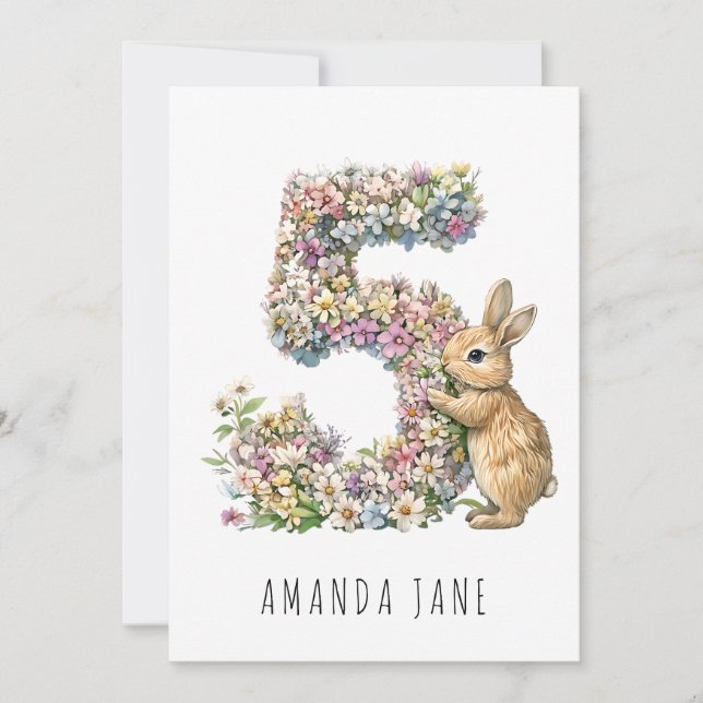 Invitation Bunny Floral 5e anniversaire (Devant)