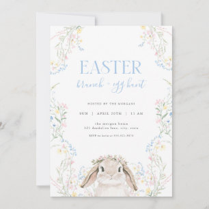 Invitation Bunny floral Pâques Brunch et chasse aux oeufs Inv