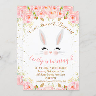 Invitation Bunny floral rose face à l'invitation d'anniversai