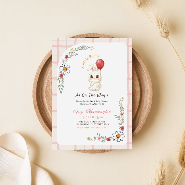 Invitation Bunny Gingham Floral Fille Baby Shower (Créateur téléchargé)