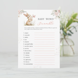 Invitation Bunny Girl Baby Shower  Word Scramble Game Card