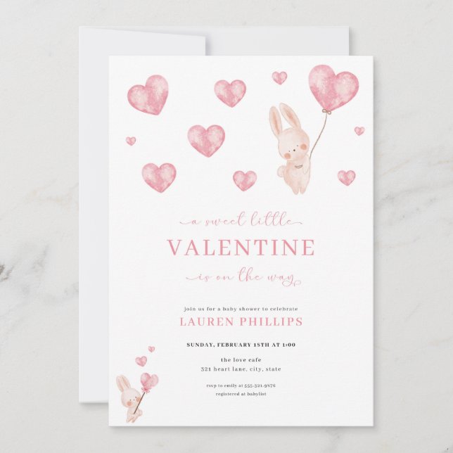 Invitation Bunny Hearts Little Valentine Baby shower (Devant)