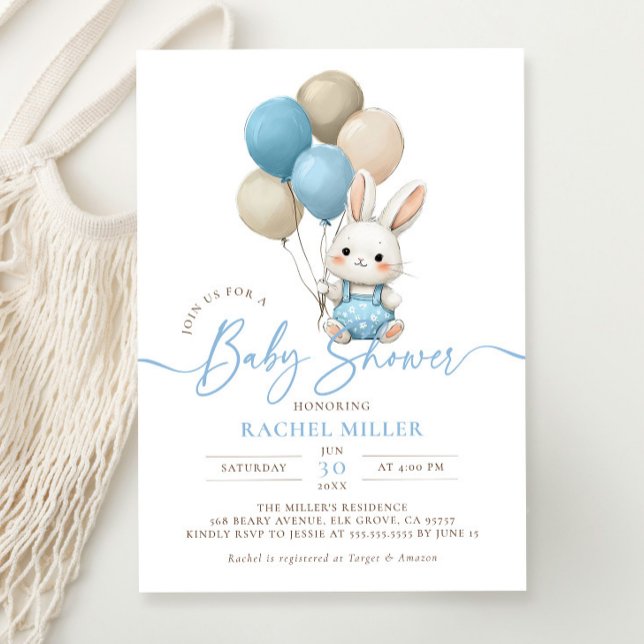 Invitation Bunny Lapin Balloons Blue Boy Baby shower (Créateur téléchargé)