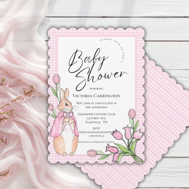 Invitation Bunny Lapin Rose Vichy Baby Shower (Créateur téléchargé)