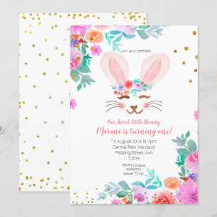 Invitation Bunny, le 1er anniversaire de la fête rose et sucr