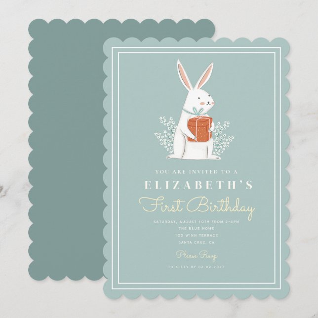 Invitation Bunny mignon premier anniversaire 1er anniversaire (Devant / Derrière)