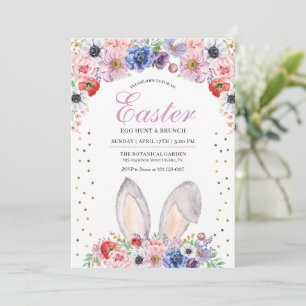 Invitation Bunny Oreilles Fleurs de printemps Chasse aux oeuf