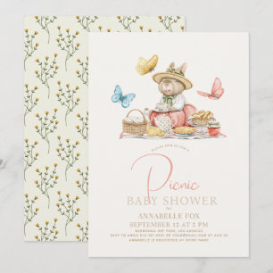 Invitation Bunny & Papillons Tea Party Baby shower de pique-n