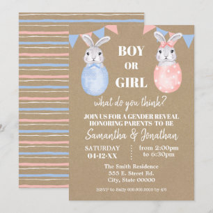 Invitation Bunny Pâques genre Révéler garçon ou fille Baby sh