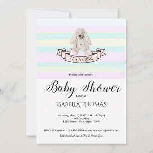 Invitation Bunny Pastel Rose Bleu Jaune Baby shower de rayure