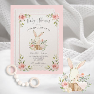 Invitation Bunny Pink Champagne Blush Baby shower