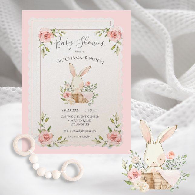 Invitation Bunny Pink Champagne Blush Baby shower (Créateur téléchargé)