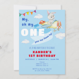 Invitation Bunny Plane Pilote un an Flown par 1er anniversair