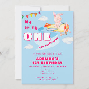 Invitation Bunny Plane Pilote un an Flown par 1er anniversair