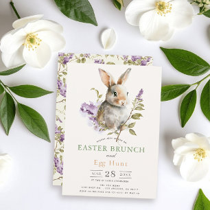 Invitation Bunny Purple Lilas Floral Easter Brunch
