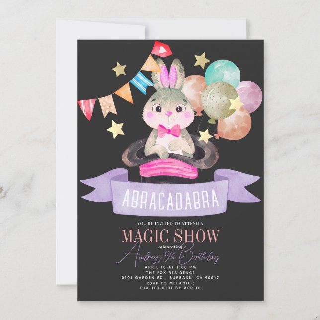 Invitation Bunny Rabbit Magicien Magicien Show Blk Girl Anniv (Devant)