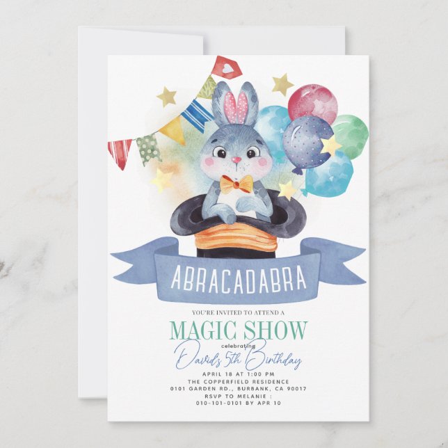 Invitation Bunny Rabbit Magicien Magicien Spectacle Garçon An (Devant)