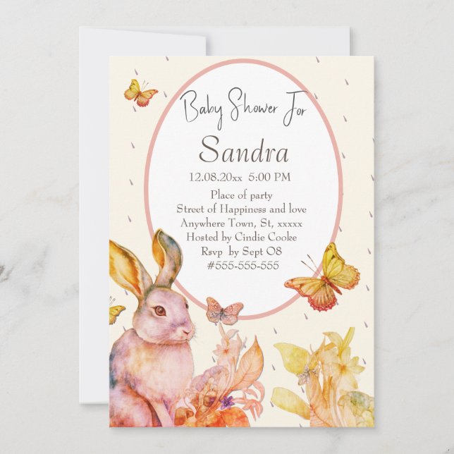 Invitation Bunny Rabbit rose bébé fille baby shower invitatio (Devant)