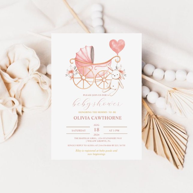 Invitation Bunny rose | Cradle Girl Baby shower Party (Créateur téléchargé)