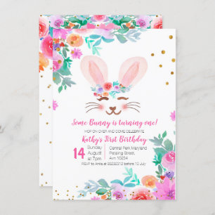 Invitation Bunny rose sucré 1er anniversaire