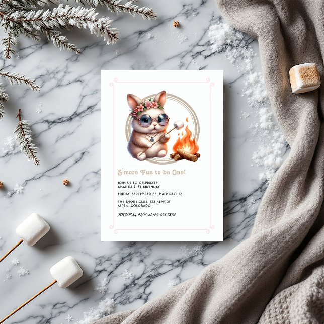 Invitation Bunny "S’more Fun to be One" Camping Anniversaire (Bunny “S’more Fun to be One” Camping Birthday Invitation)