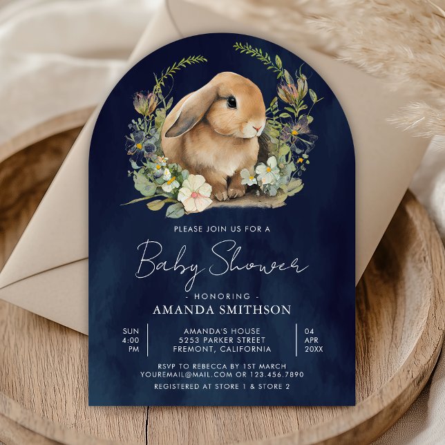 Invitation Bunny Sage Vert Floral Marine Baby shower Arc Bleu (Créateur téléchargé)