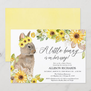Invitation Bunny tournesol jaune mignon fille baby shower
